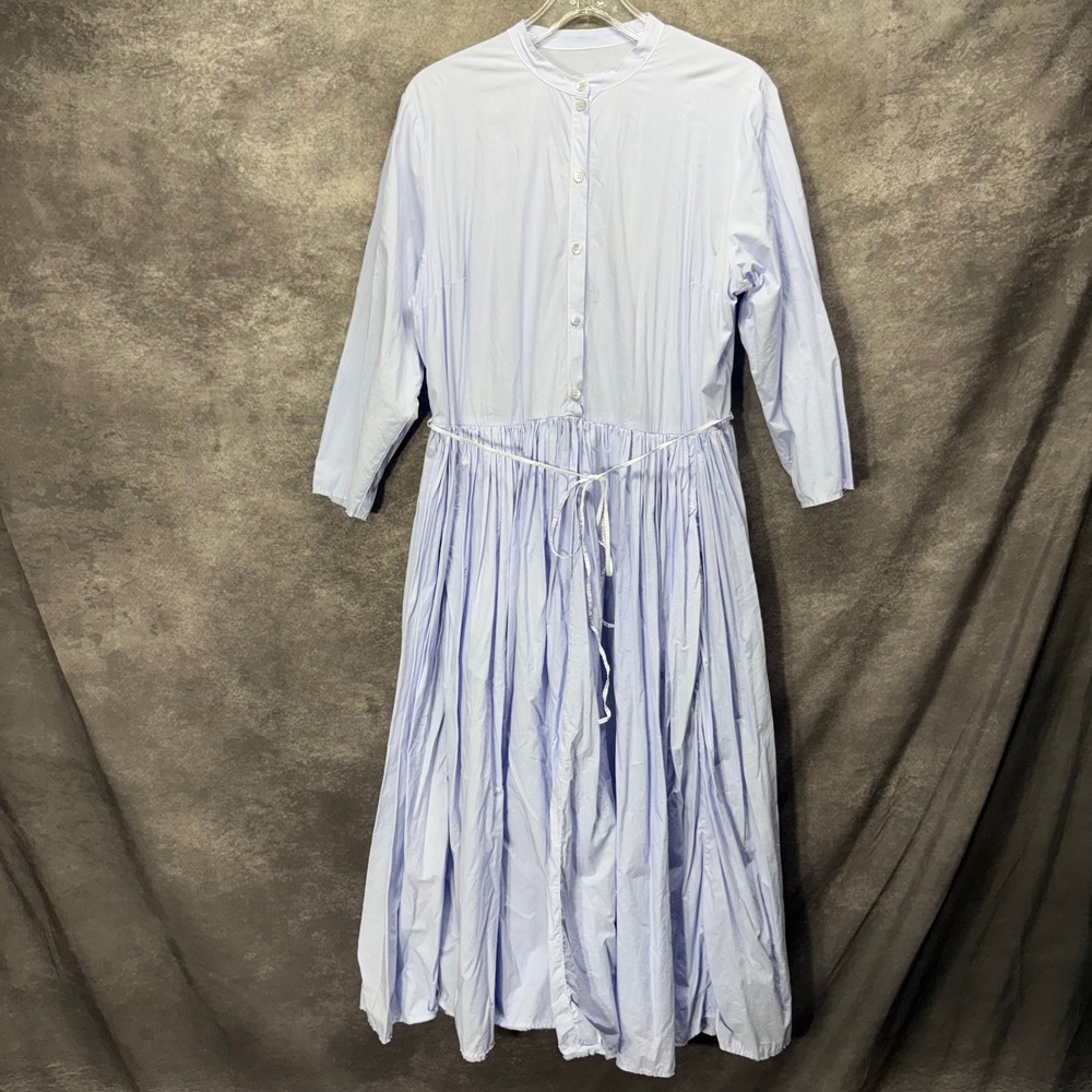 Manuelle Guibal Paris Light Blue Half Button Pleated Shirt Dress Size 2 Cotton